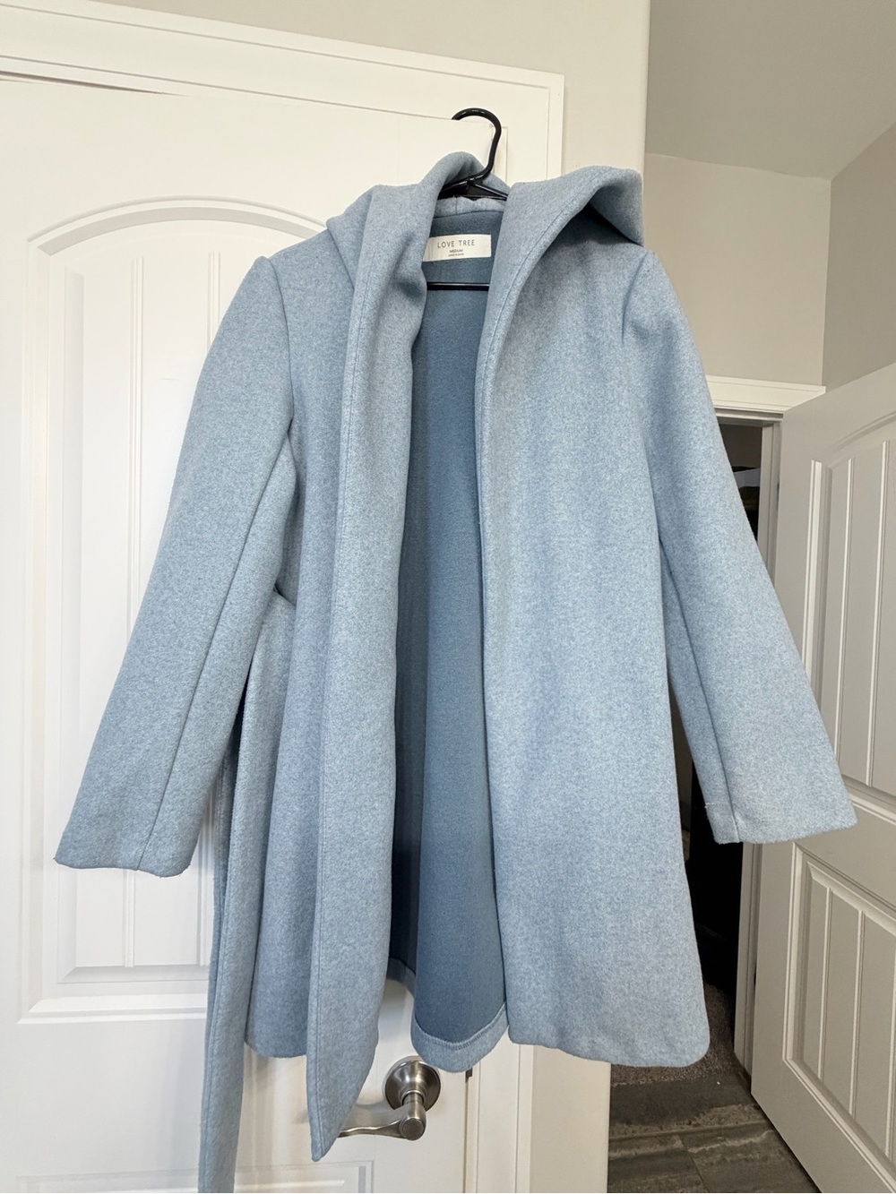 LOVE TREE Women's Light Blue Hooded Wool-Blend Coat